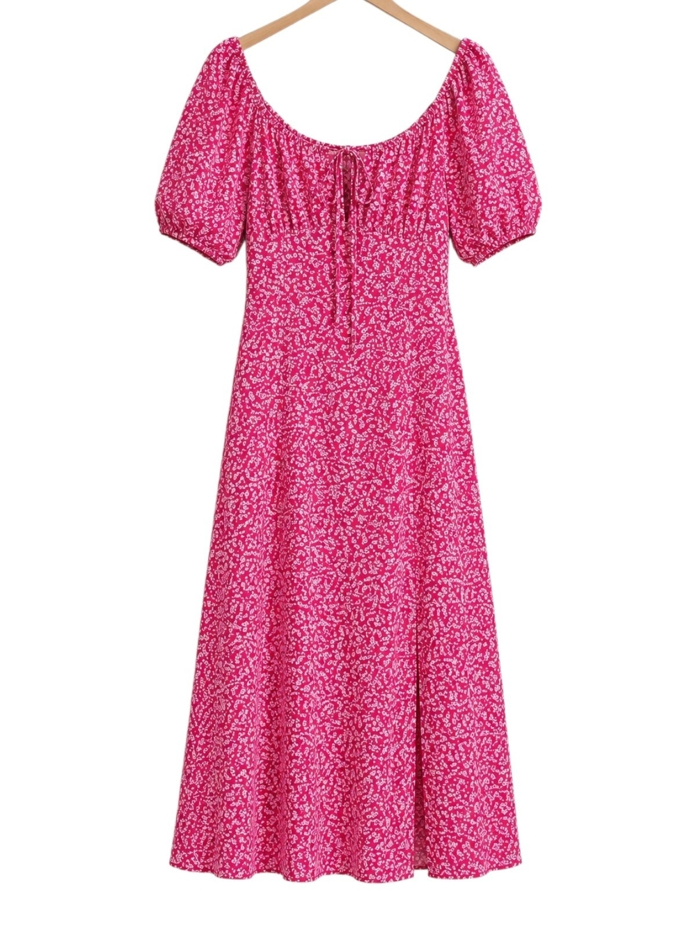 Finjani Plus Size Pink Floral Midi Dress Puff Sleeve Side Slit. Size 1XL - Picture 4 of 8